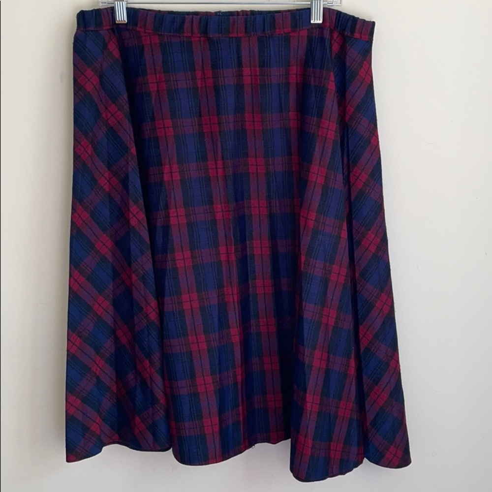 Retro Tartan Plaid A Line Skirt Blue & pink
